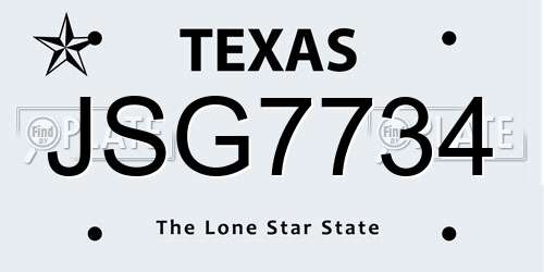 JSG7734 Texas License Plate