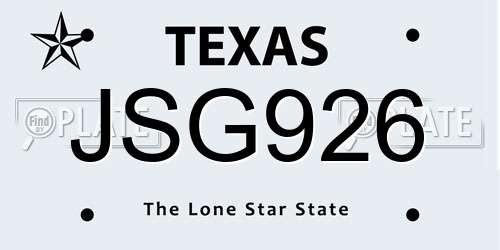 JSG926 Texas License Plate