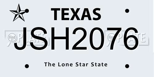 JSH2076 Texas License Plate