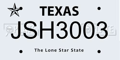 JSH3003 Texas License Plate