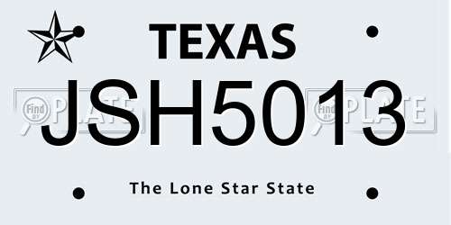 JSH5013 Texas License Plate
