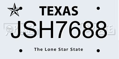 JSH7688 Texas License Plate