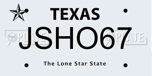 JSHO67 Texas License Plate