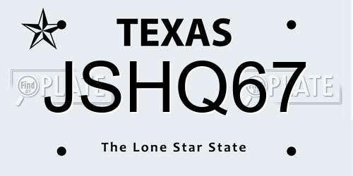 JSHQ67 Texas License Plate