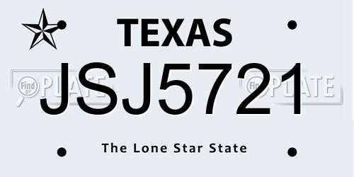 JSJ5721 Texas License Plate