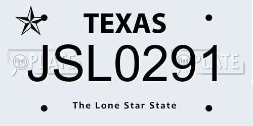 JSL0291 Texas License Plate