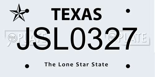 JSL0327 Texas License Plate