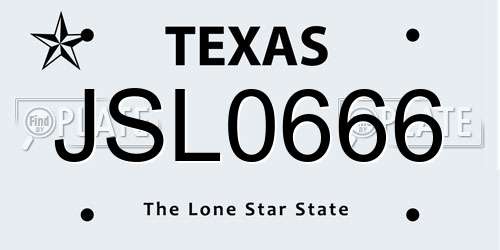 JSL0666 Texas License Plate