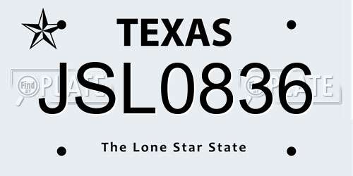 JSL0836 Texas License Plate