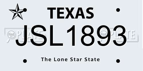 JSL1893 Texas License Plate