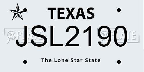 JSL2190 Texas License Plate
