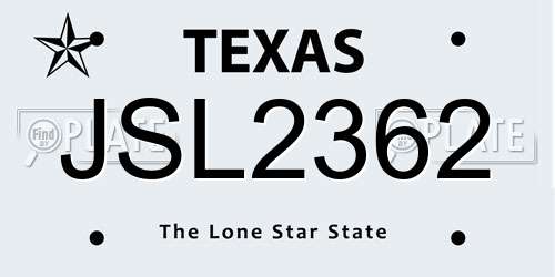 JSL2362 Texas License Plate