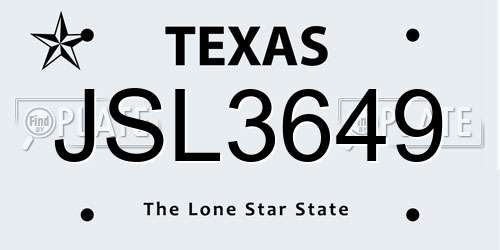 JSL3649 Texas License Plate