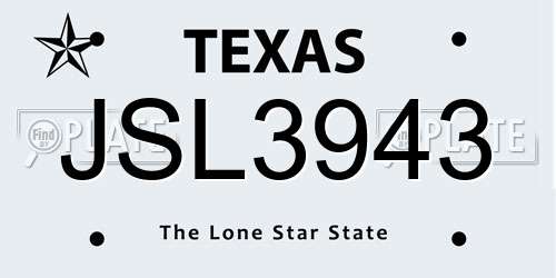JSL3943 Texas License Plate