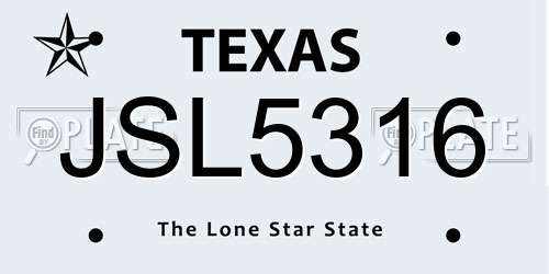 JSL5316 Texas License Plate