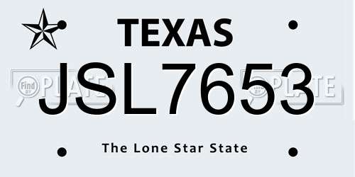 JSL7653 Texas License Plate