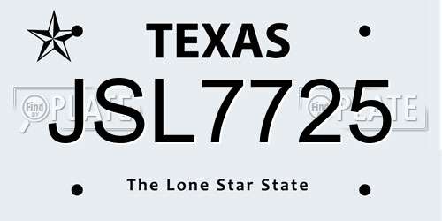JSL7725 Texas License Plate