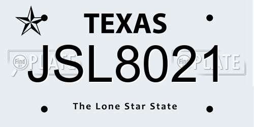 JSL8021 Texas License Plate
