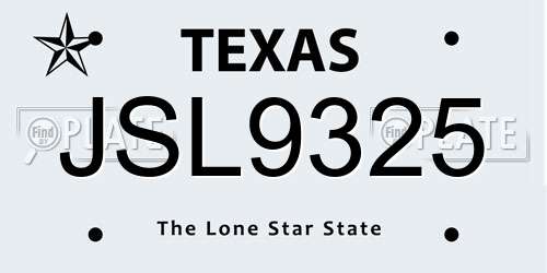 JSL9325 Texas License Plate