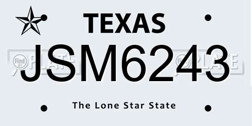 JSM6243 Texas License Plate