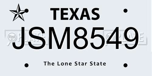 JSM8549 Texas License Plate