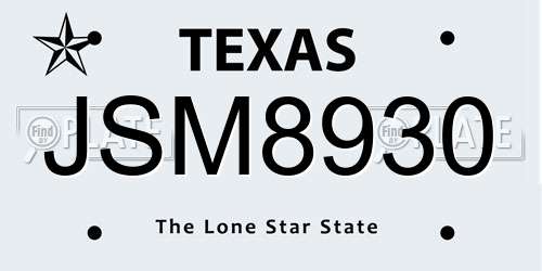 JSM8930 Texas License Plate