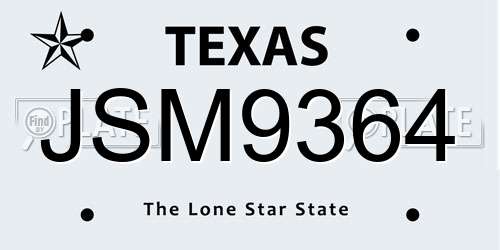 JSM9364 Texas License Plate