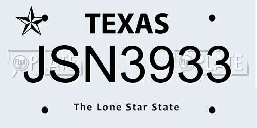JSN3933 Texas License Plate