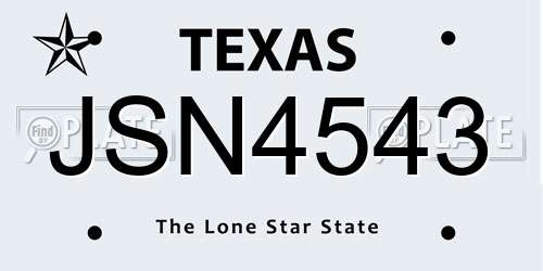 JSN4543 Texas License Plate