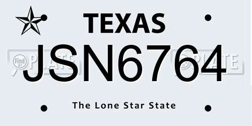 JSN6764 Texas License Plate