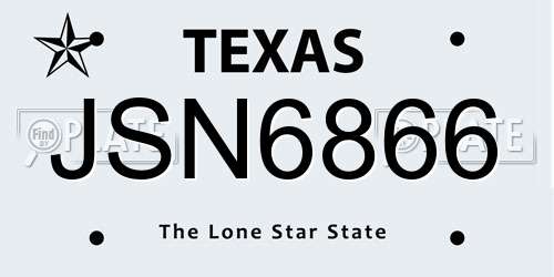JSN6866 Texas License Plate
