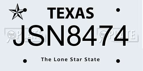 JSN8474 Texas License Plate