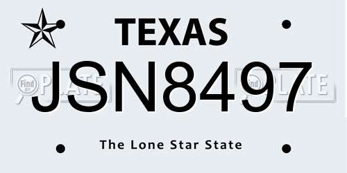 JSN8497 Texas License Plate