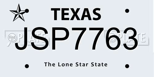 JSP7763 Texas License Plate