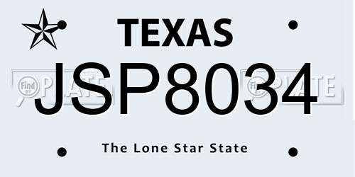 JSP8034 Texas License Plate