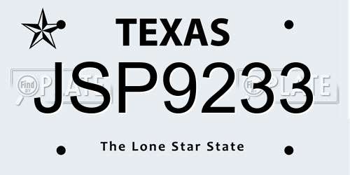 JSP9233 Texas License Plate