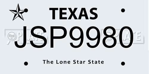 JSP9980 Texas License Plate