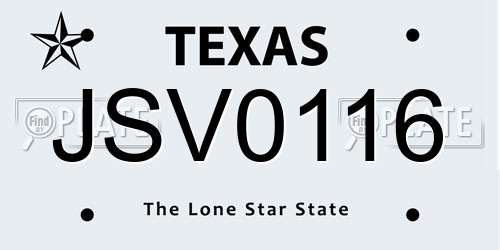 JSV0116 Texas License Plate