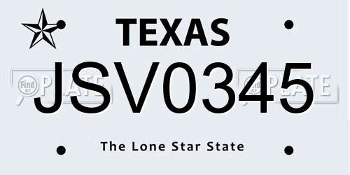 JSV0345 Texas License Plate