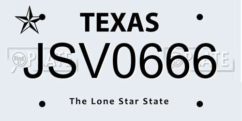 JSV0666 Texas License Plate