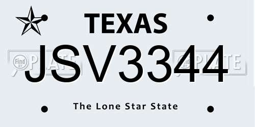 JSV3344 Texas License Plate