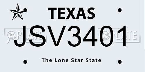 JSV3401 Texas License Plate