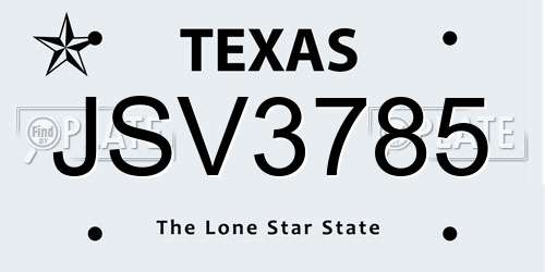 JSV3785 Texas License Plate