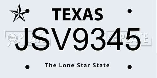 JSV9345 Texas License Plate