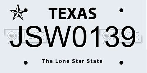 JSW0139 Texas License Plate
