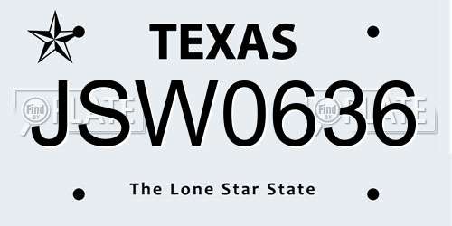 JSW0636 Texas License Plate