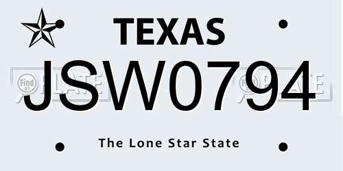 JSW0794 Texas License Plate