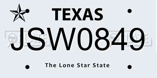 JSW0849 Texas License Plate