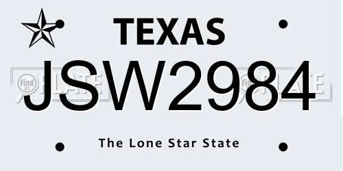 JSW2984 Texas License Plate