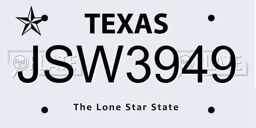 JSW3949 Texas License Plate